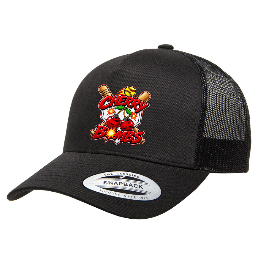 Cherry Bombs Snapback Trucker Hat - Black