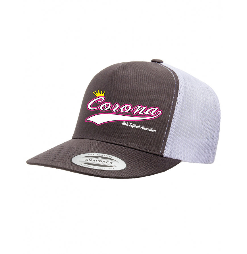 Corona Softball Snapback Trucker Hat - Charcoal/White (Style 2)