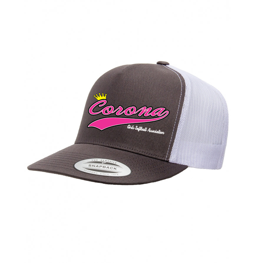 Corona Softball Snapback Trucker Hat - Charcoal/White (Style 1)