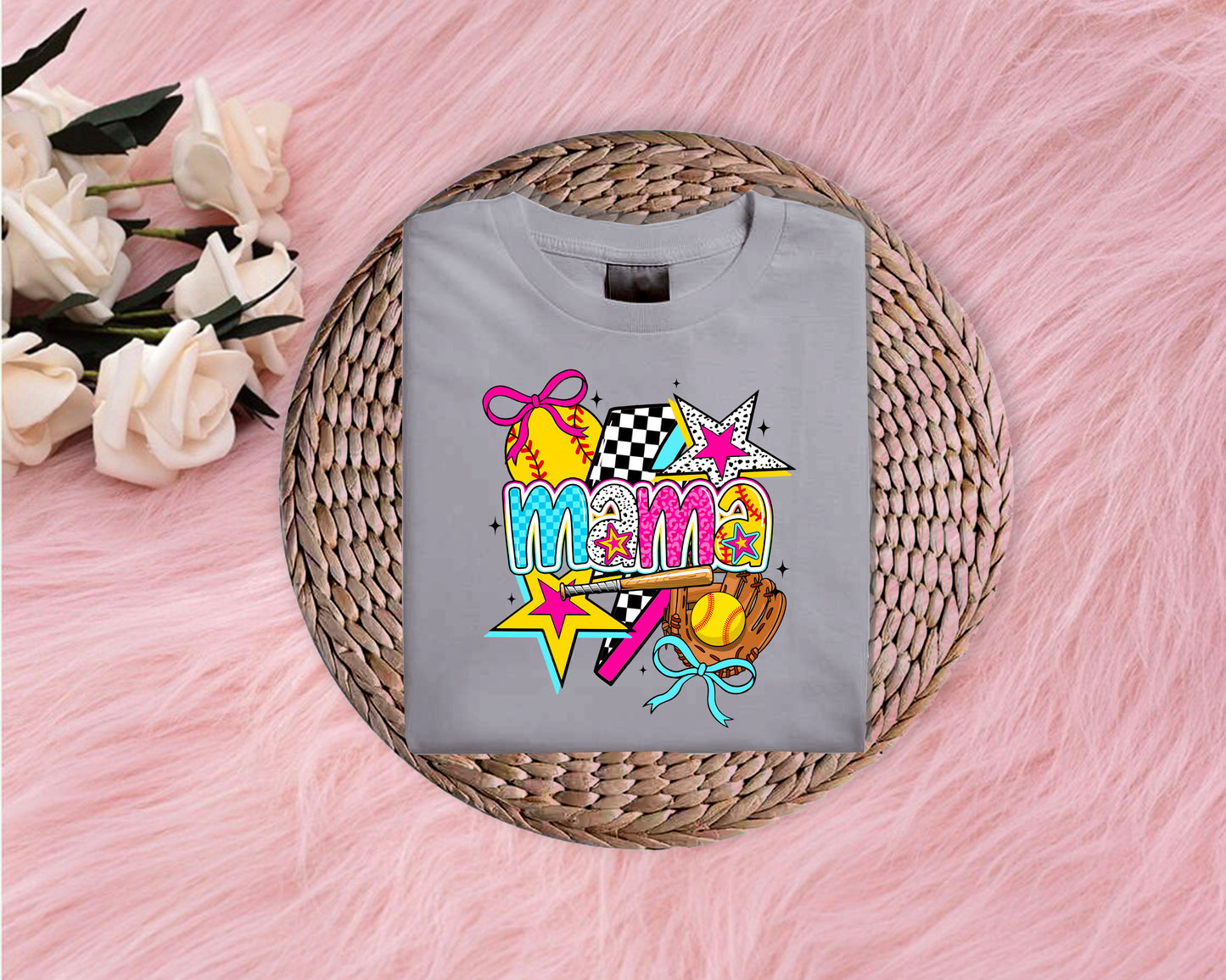 Colorful Softball Mama Softstyle T-Shirt (Multiple Colors)