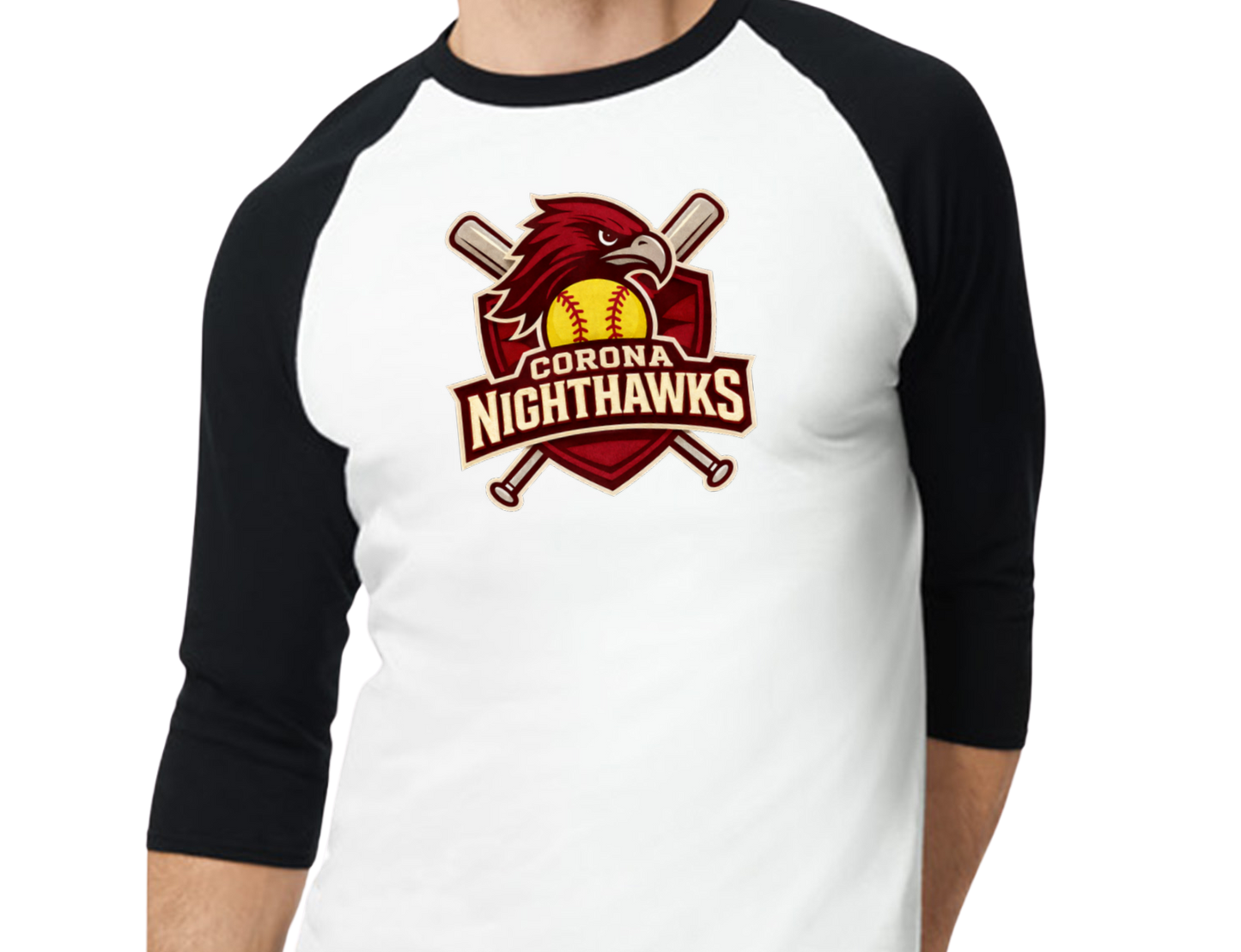 Nighthawks Raglan 3/4 Sleeve T-Shirt - Black/White