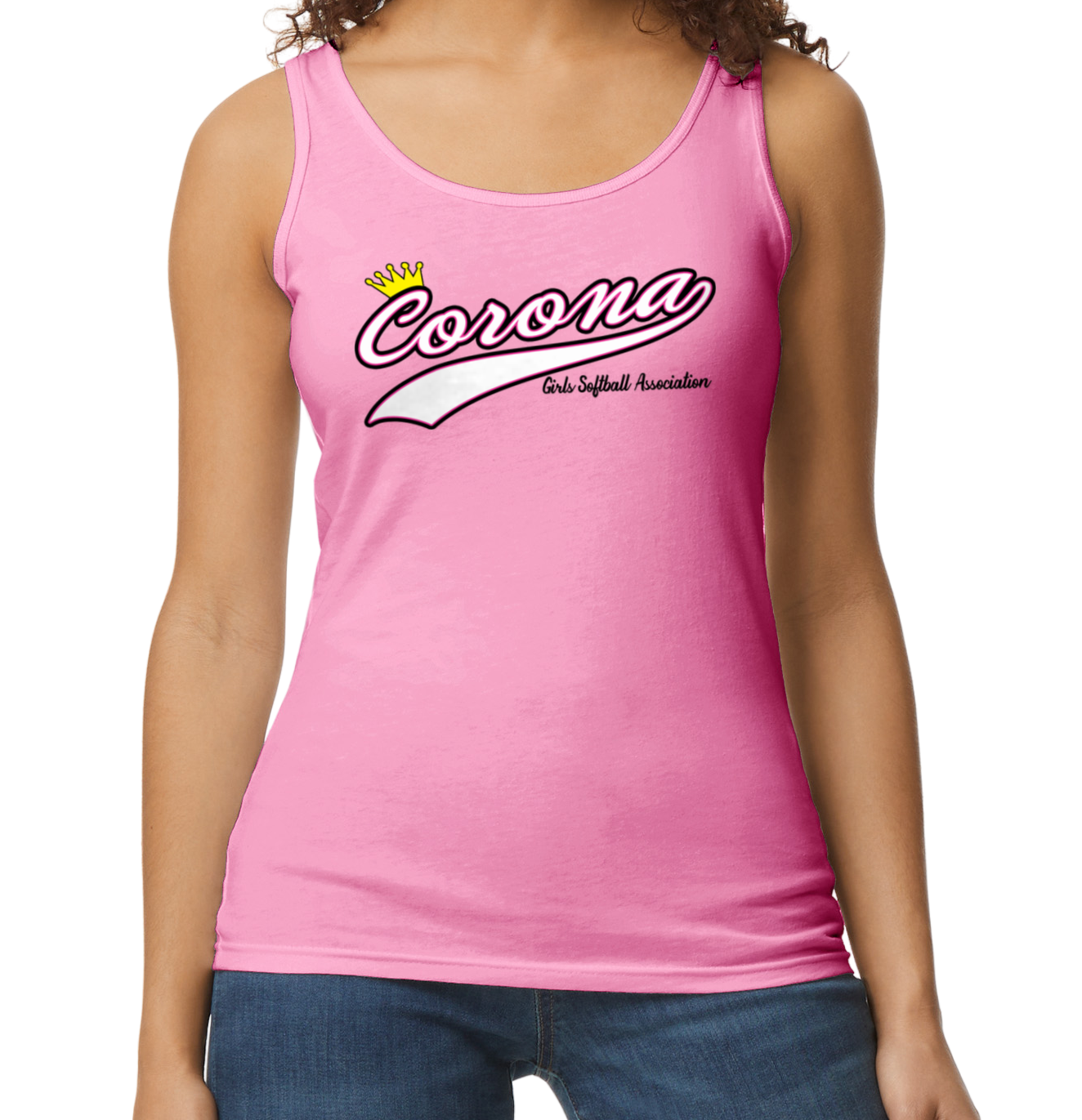 Corona Softball Softstyle Women's Fitted Tank Top - Pink (Style 4)