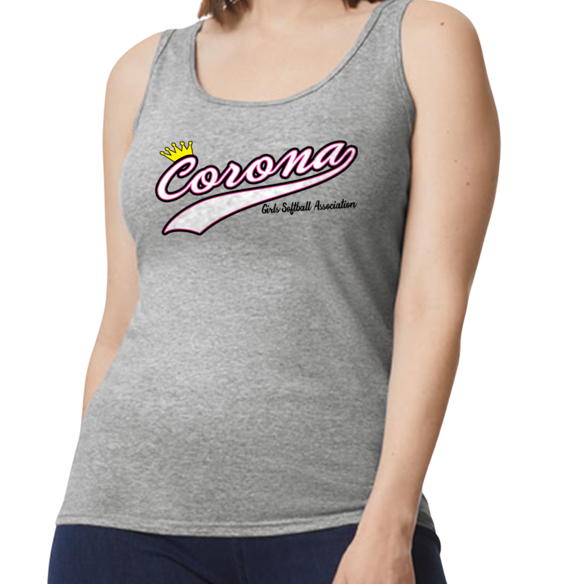 Corona Softball Softstyle Women's Fitted Tank Top - Gray (Style 9)