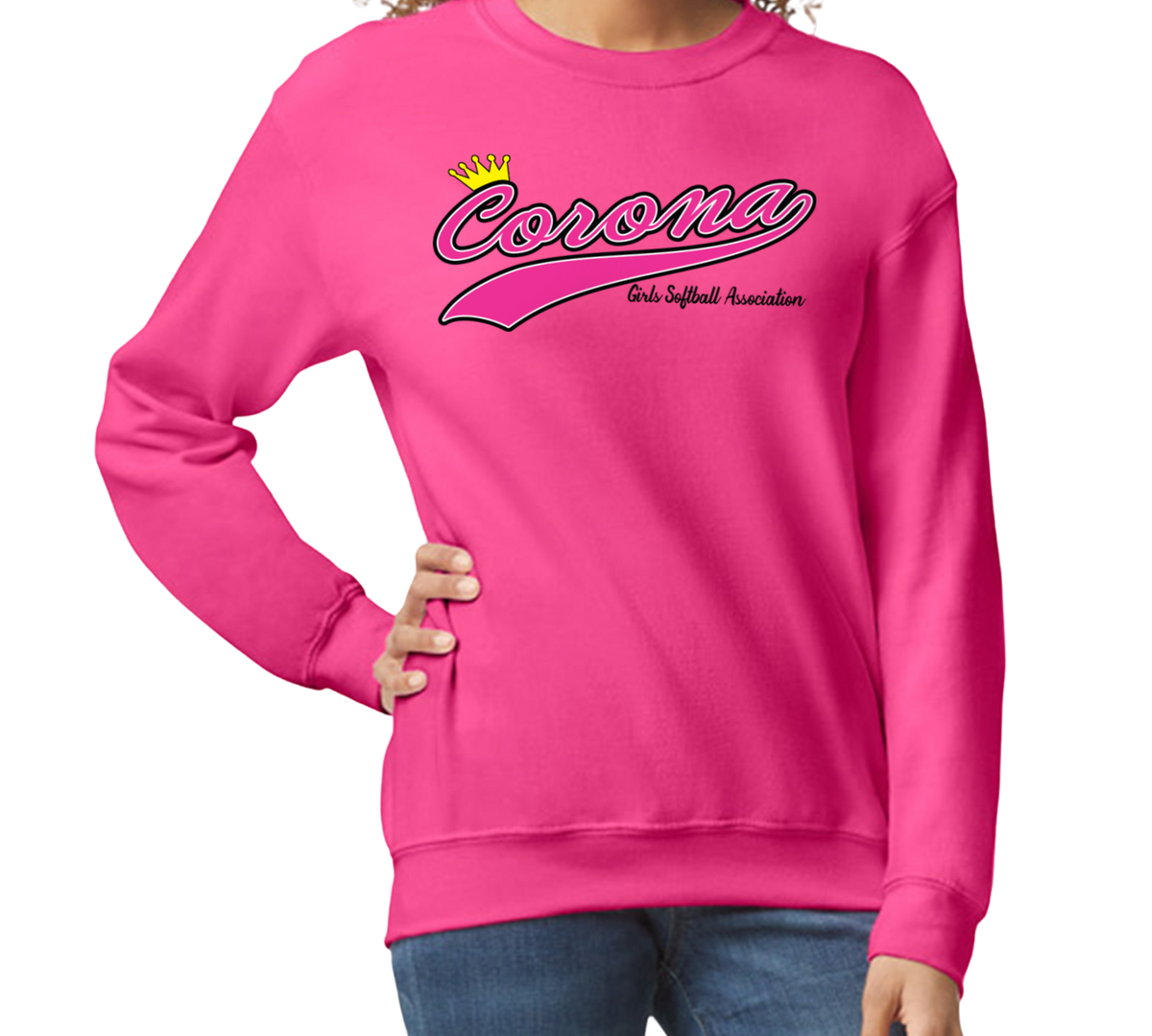 Corona Softball Crew Sweatshirt - Pink (Style 1)