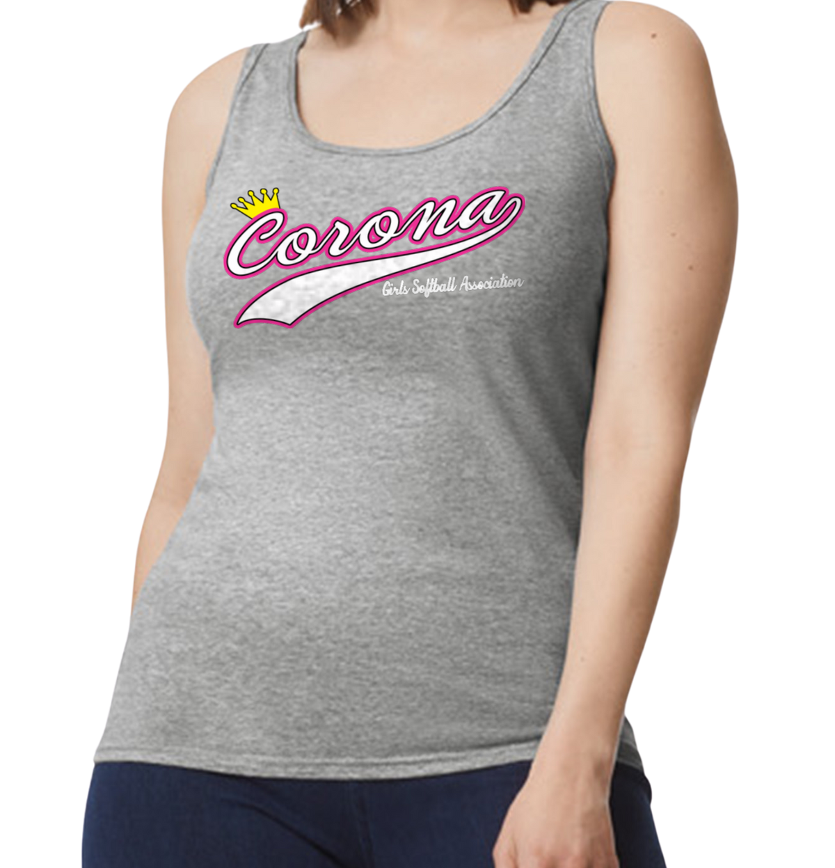 Corona Softball Softstyle Women's Fitted Tank Top - Gray (Style 3)