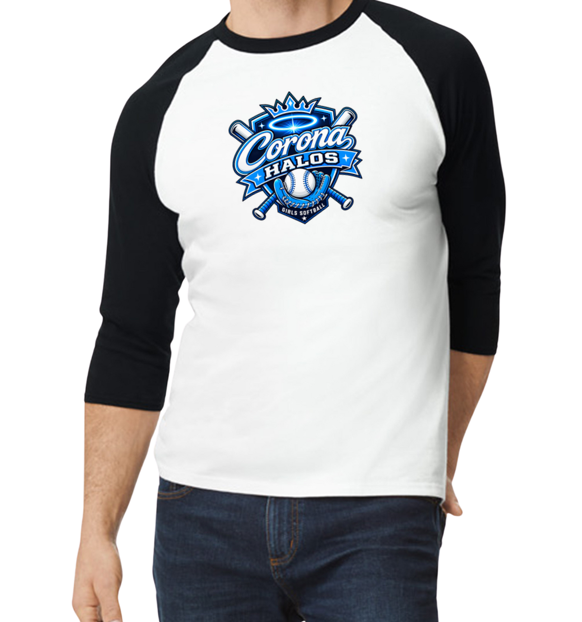 Corona Halos Raglan 3/4 Sleeve T-Shirt - Black/White