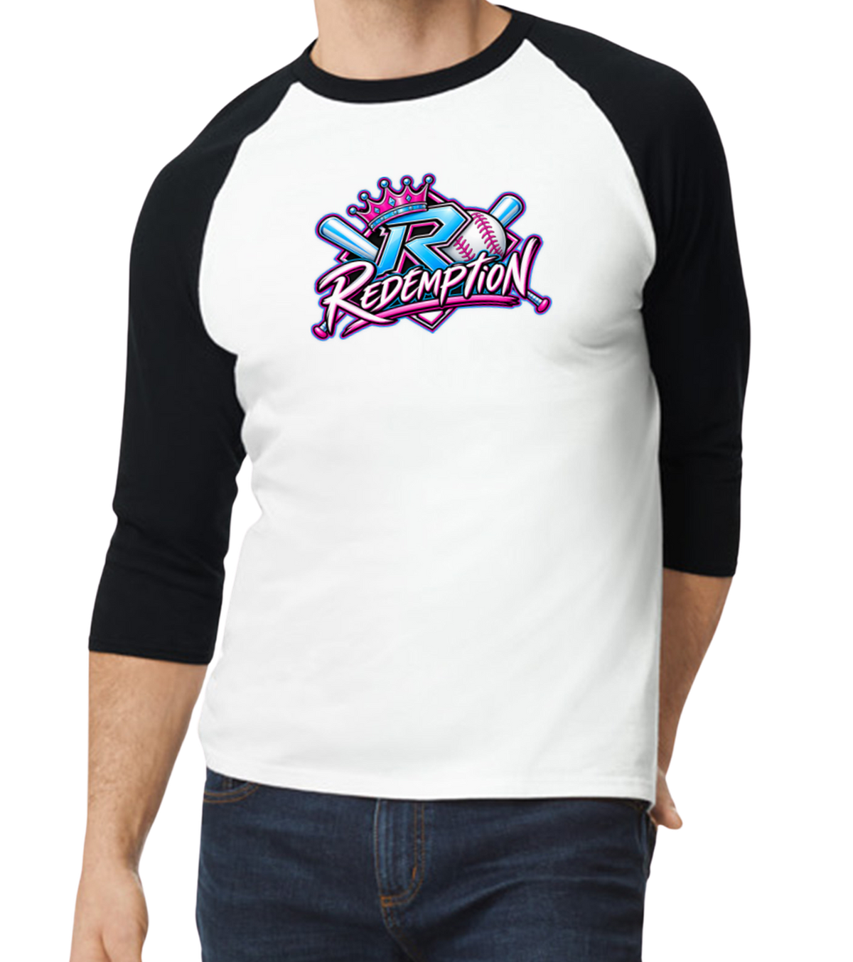 Redemption Raglan 3/4 Sleeve T-Shirt - Black/White