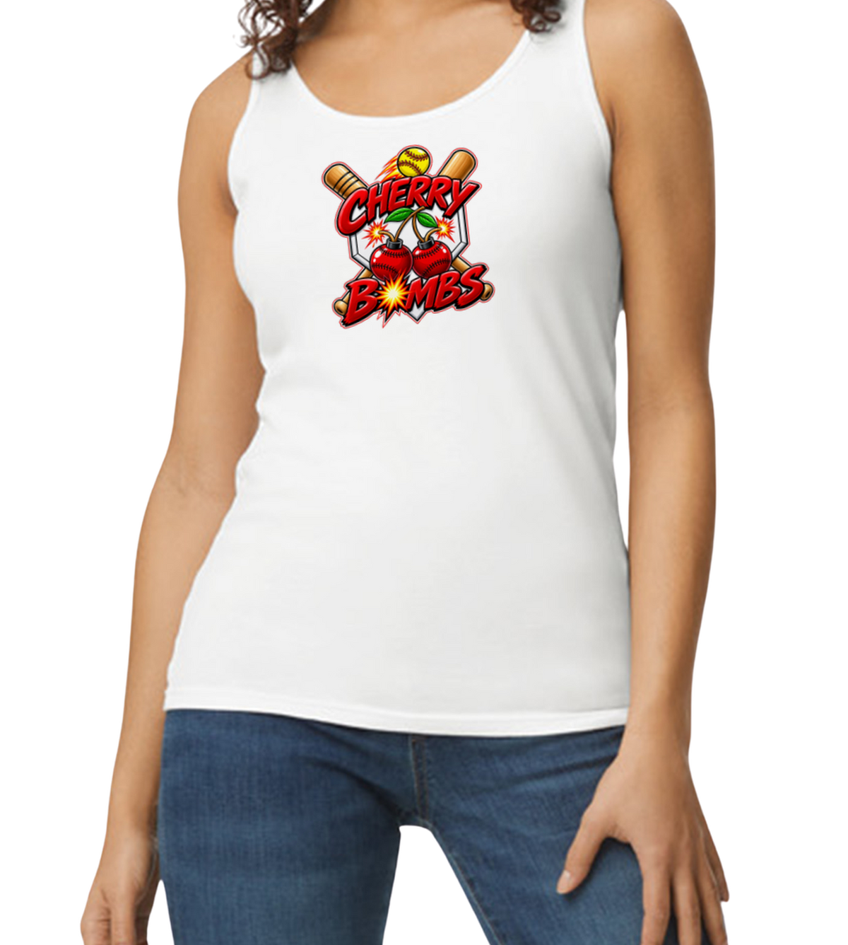 Cherry Bombs Softstyle Women's Fitted Tank Top - White