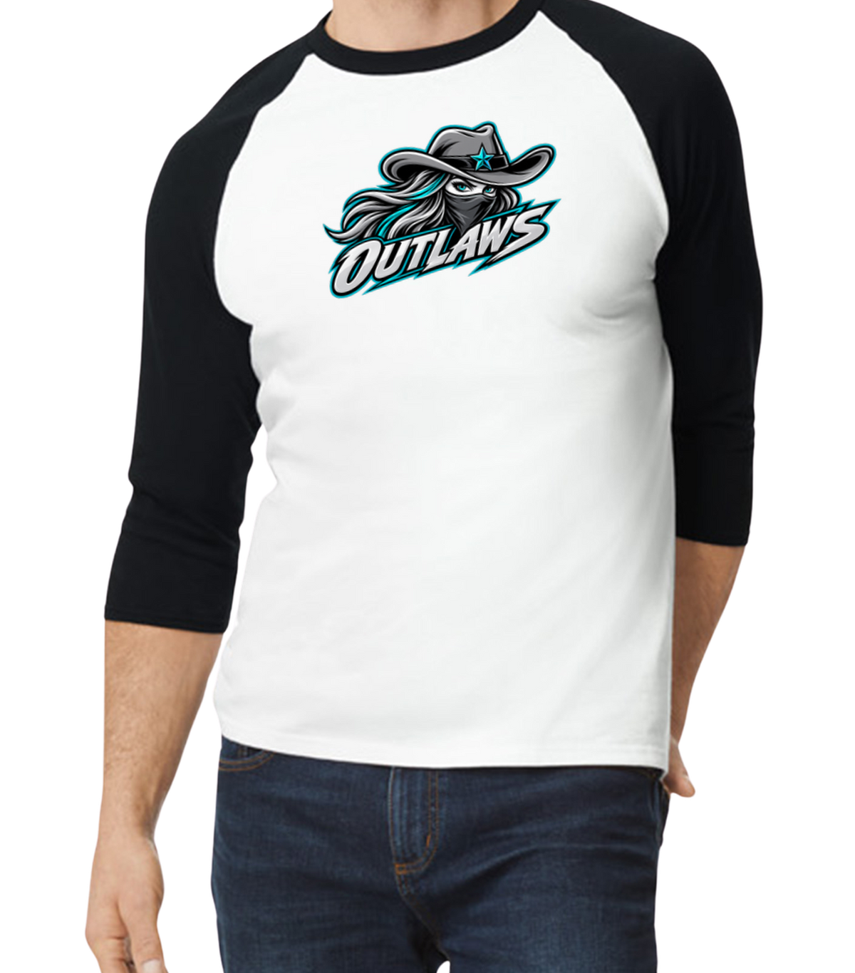 Outlaws Raglan 3/4 Sleeve T-Shirt - Black/White