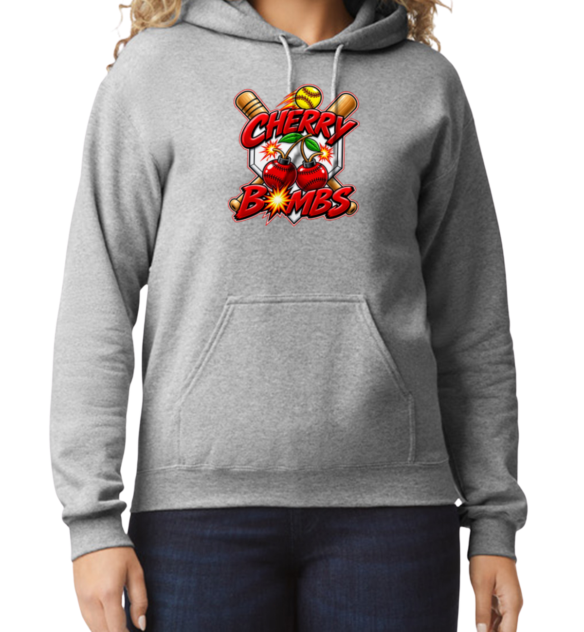 Cherry Bombs Pullover Hoodie - Gray