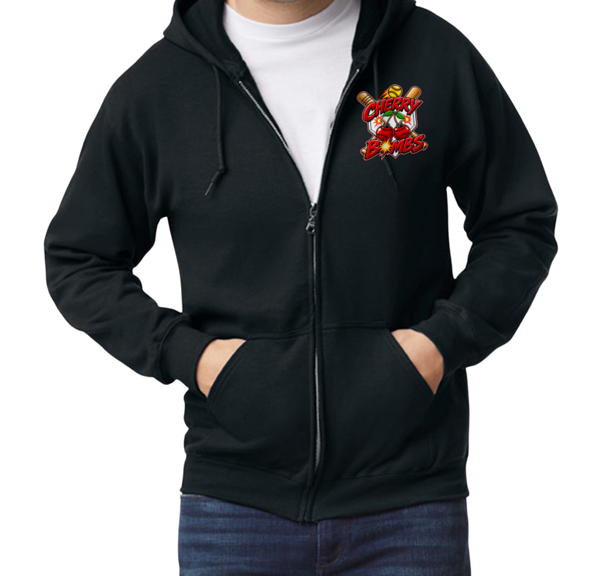Cherry Bombs Zip-Up Hoodie - Black