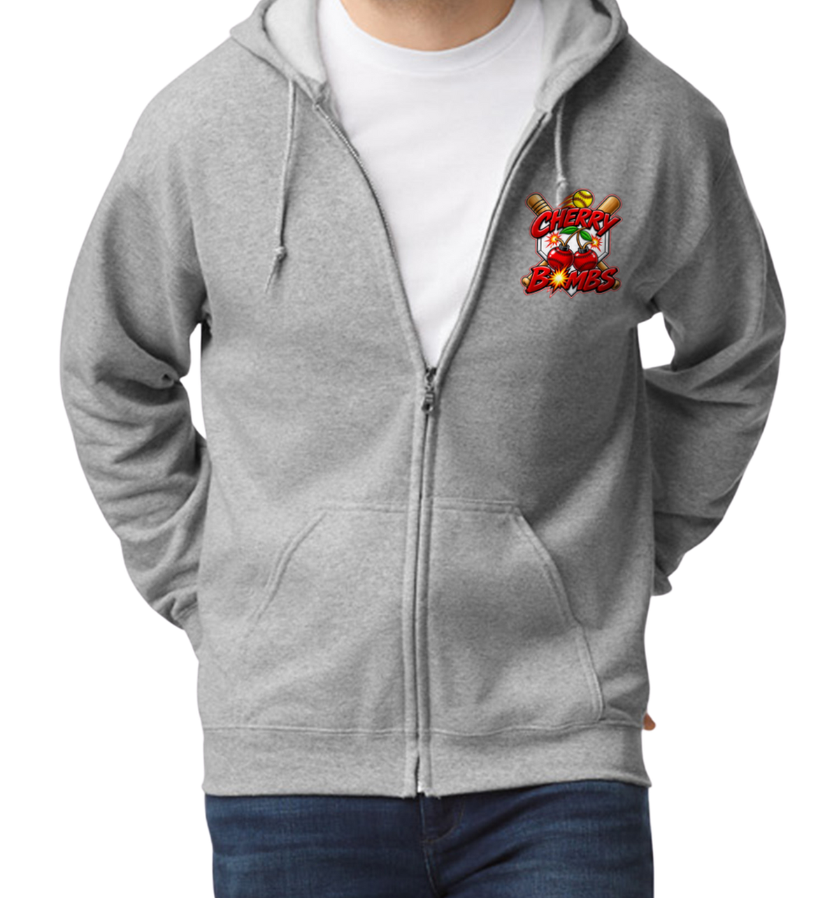 Cherry Bombs Zip-Up Hoodie - Gray