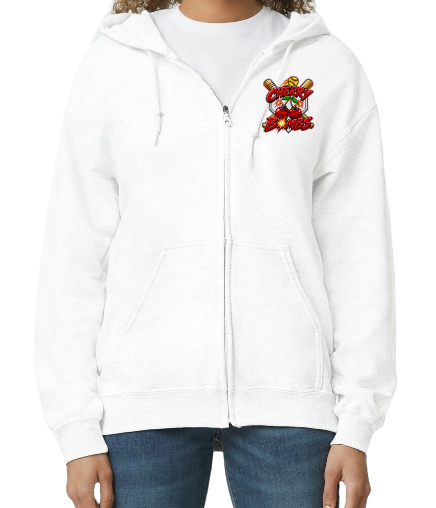 Cherry Bombs Zip-Up Hoodie - White