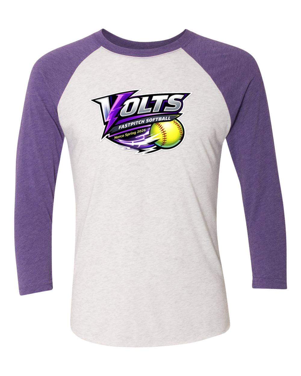 Volts Raglan 3/4 Sleeve T-Shirt - Purple/White