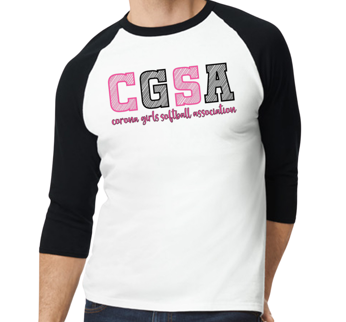 Corona Softball Raglan 3/4 Sleeve T-Shirt - Black/White (Style 2)