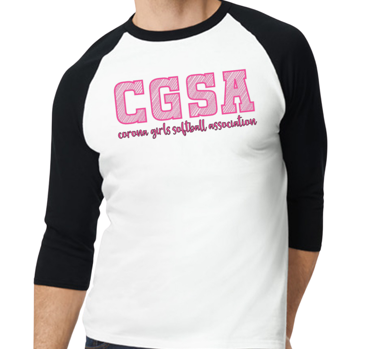 Corona Softball Raglan 3/4 Sleeve T-Shirt - Black/White (Style 3)