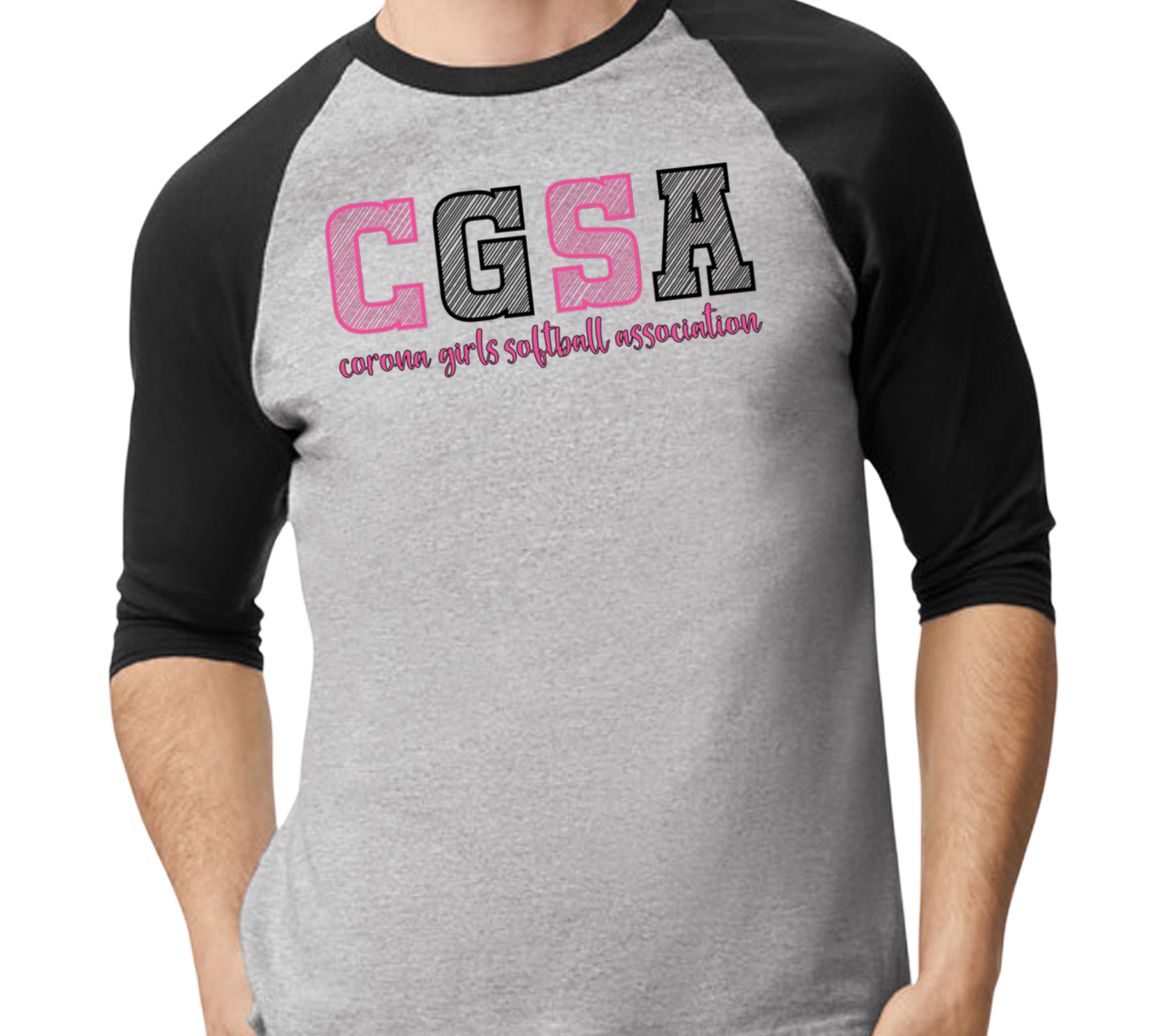 Corona Softball Raglan 3/4 Sleeve T-Shirt - Black/Gray (Style 2)
