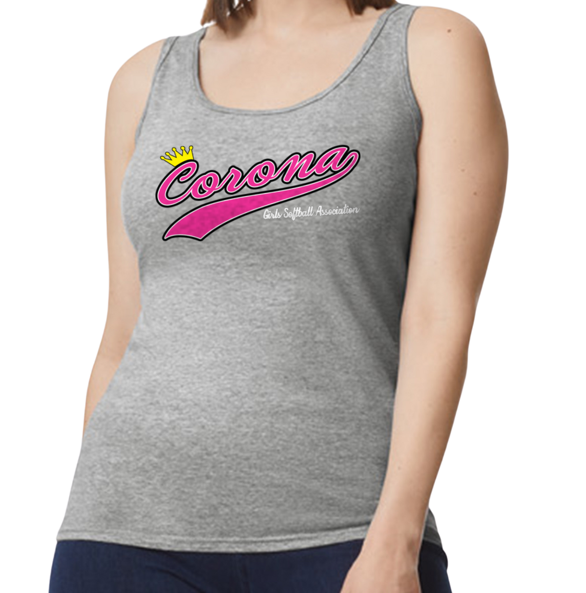 Corona Softball Softstyle Women's Fitted Tank Top - Gray (Style 2)