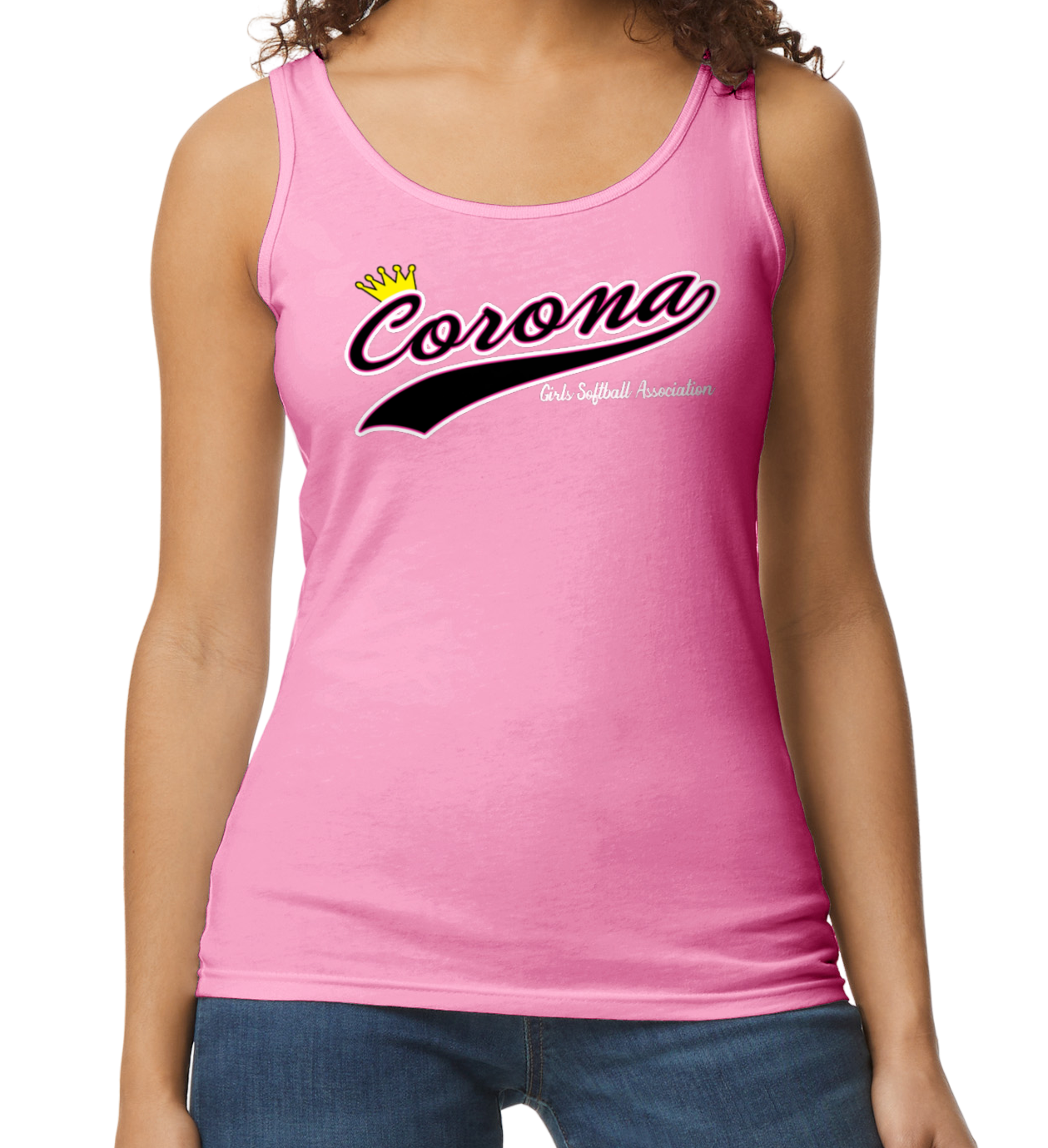 Corona Softball Softstyle Women's Fitted Tank Top - Pink (Style 3)