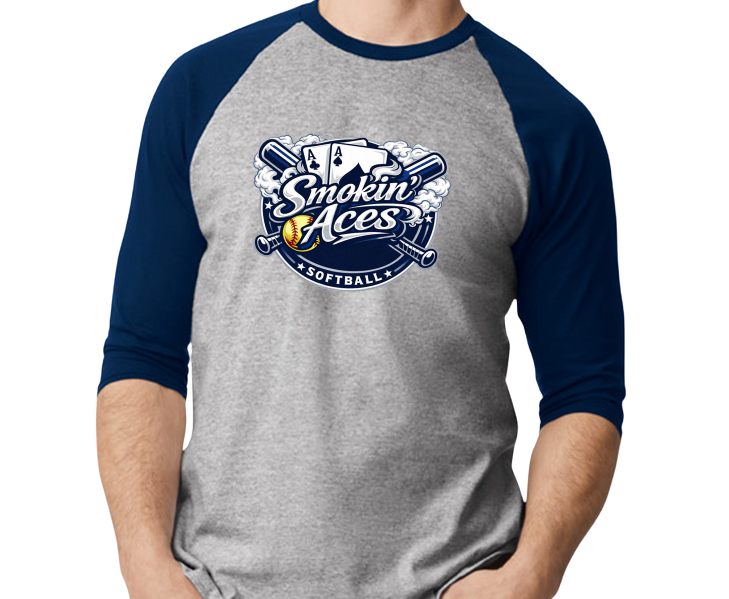 Smokin' Aces Raglan 3/4 Sleeve T-Shirt - Navy/Gray