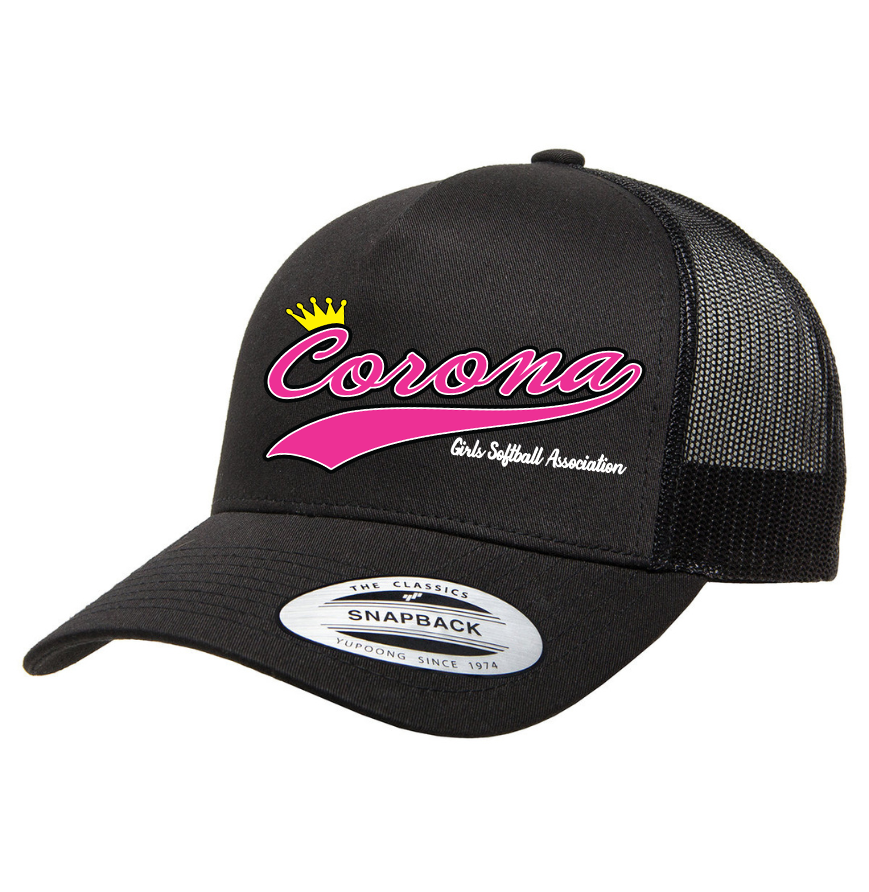 Corona Softball Snapback Trucker Hat - Black/Black (Style 1)