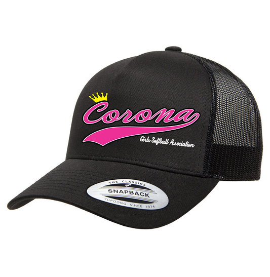 Corona Softball Snapback Trucker Hat - Black/Black (Style 1)