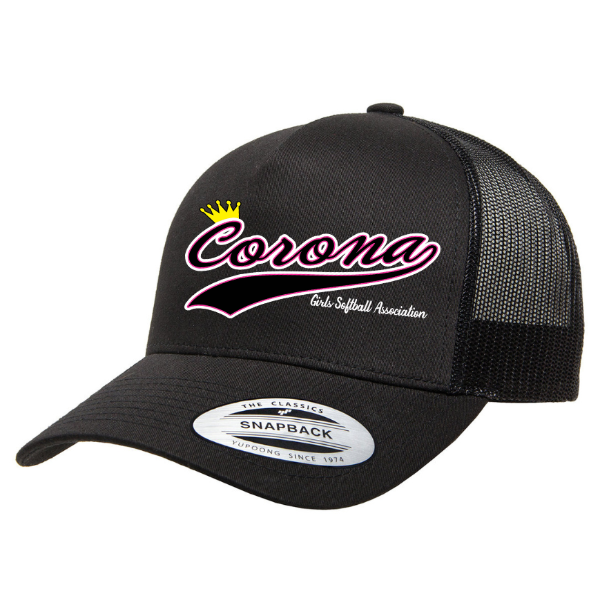 Corona Softball Snapback Trucker Hat - Black/Black (Style 3)