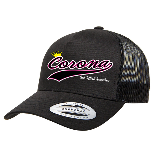 Corona Softball Snapback Trucker Hat - Black/Black (Style 3)