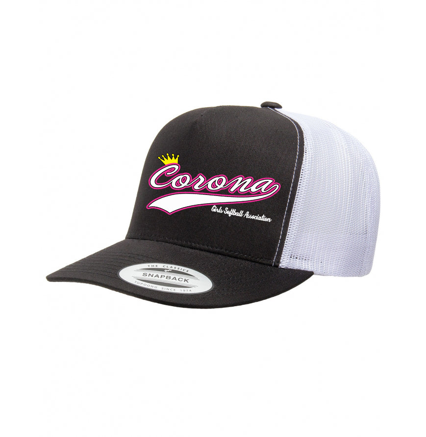 Corona Softball Snapback Trucker Hat - Black/White (Style 2)