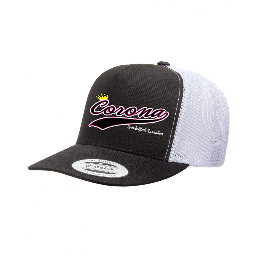 Corona Softball Snapback Trucker Hat - Black/White (Style 3)