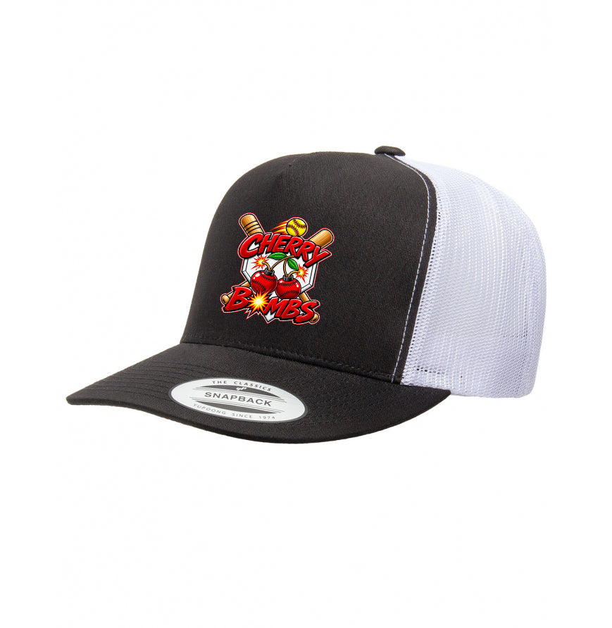 Cherry Bombs Snapback Trucker Hat - Black/White