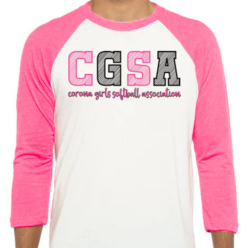 Corona Softball Raglan 3/4 Sleeve T-Shirt - Pink/White (Style 2)
