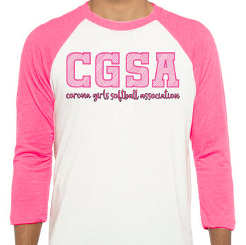 Corona Softball Raglan 3/4 Sleeve T-Shirt - Pink/White (Style 3)