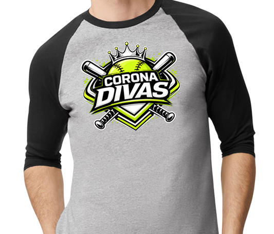Corona Divas Raglan 3/4 Sleeve T-Shirt - Black/Gray