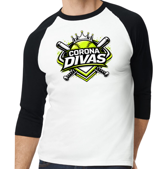 Corona Divas Raglan 3/4 Sleeve T-Shirt - Black/White