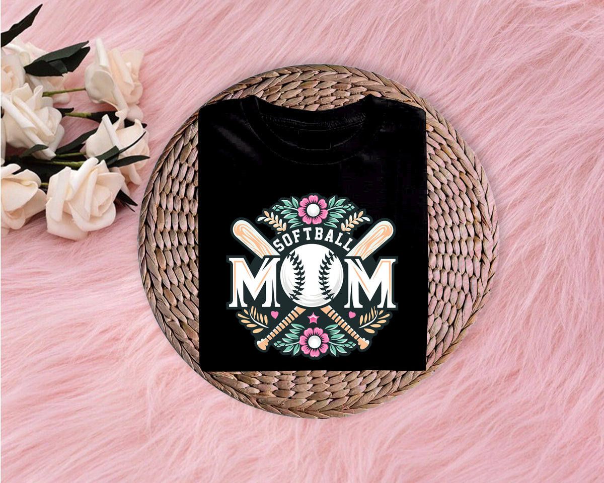 Floral Softball Mom Softstyle T-Shirt (Multiple Colors)