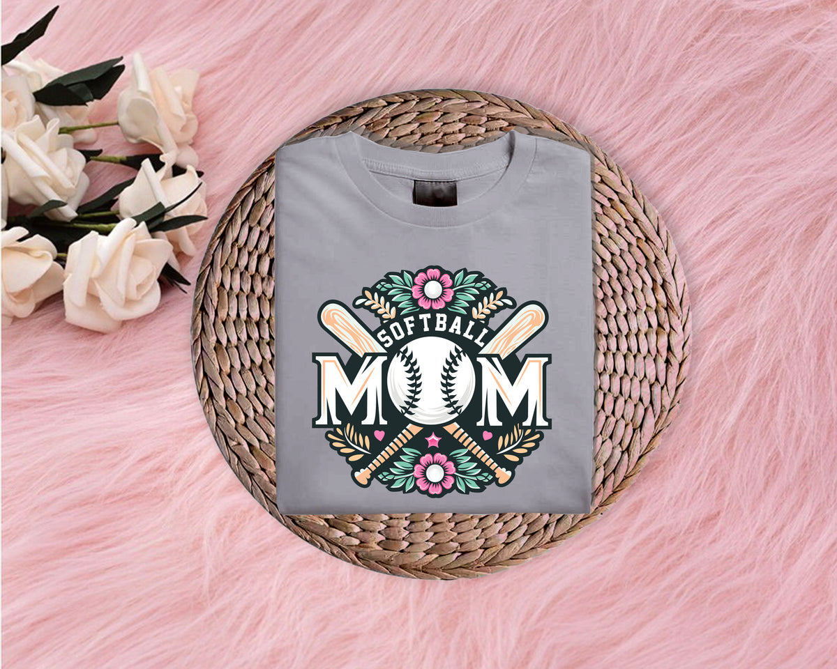 Floral Softball Mom Softstyle T-Shirt (Multiple Colors)