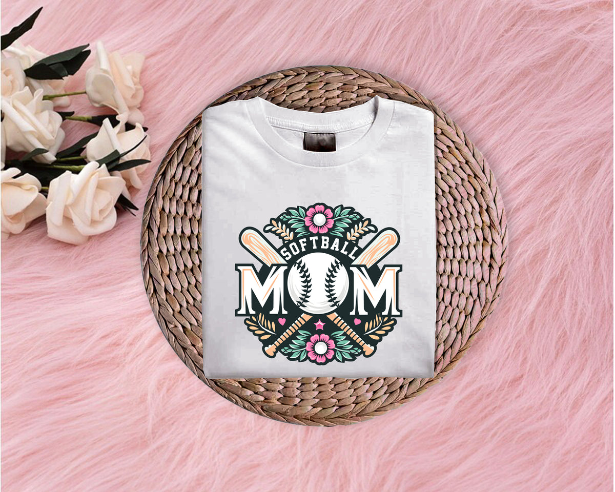 Floral Softball Mom Softstyle T-Shirt (Multiple Colors)