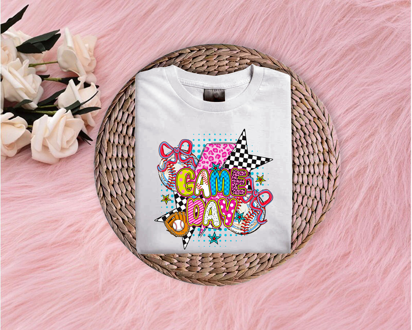 Colorful Softball Game Day Softstyle T-Shirt (Multiple Colors)