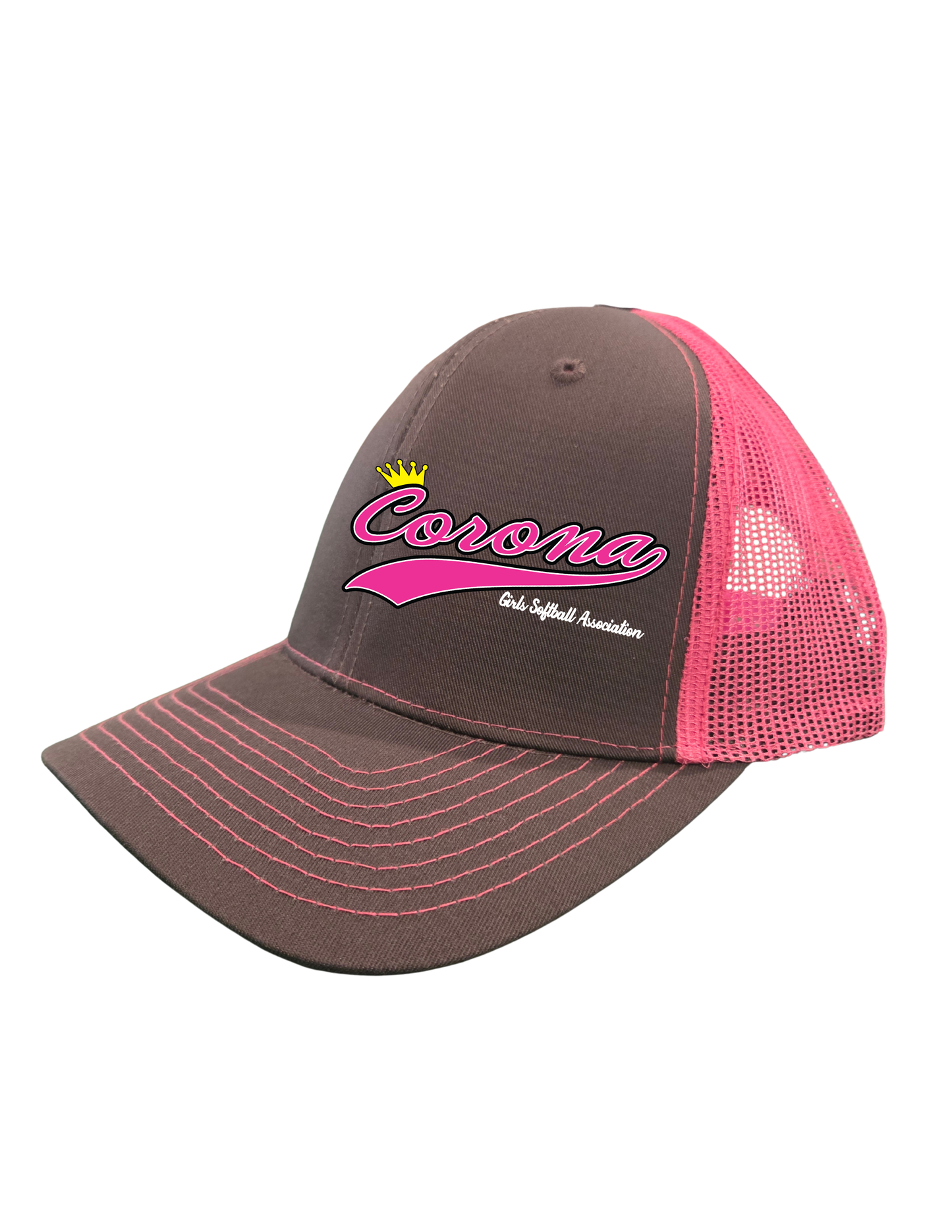 Corona Softball Snapback Trucker Hat - Gray/Hot Pink (Style 1)