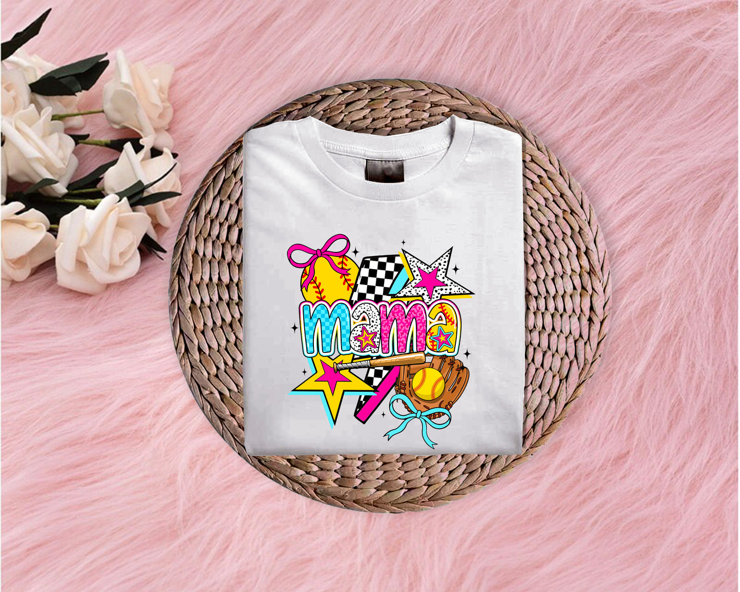 Colorful Softball Mama Softstyle T-Shirt (Multiple Colors)