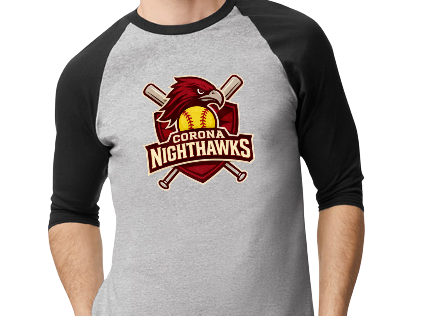 Nighthawks Raglan 3/4 Sleeve T-Shirt - Black/Gray