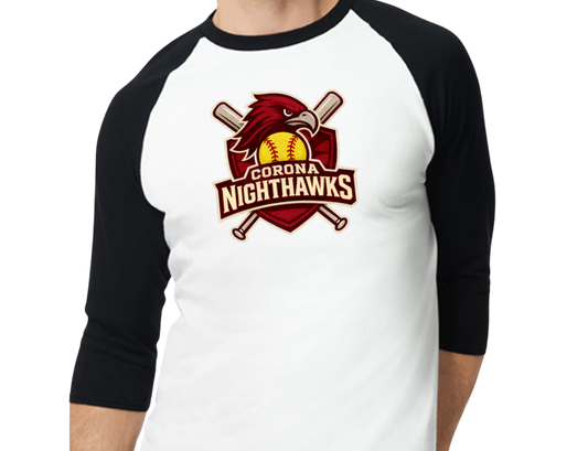 Nighthawks Raglan 3/4 Sleeve T-Shirt - Black/White