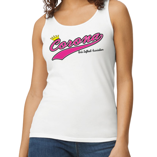 Corona Softball Softstyle Women's Fitted Tank Top - White (Style 1)