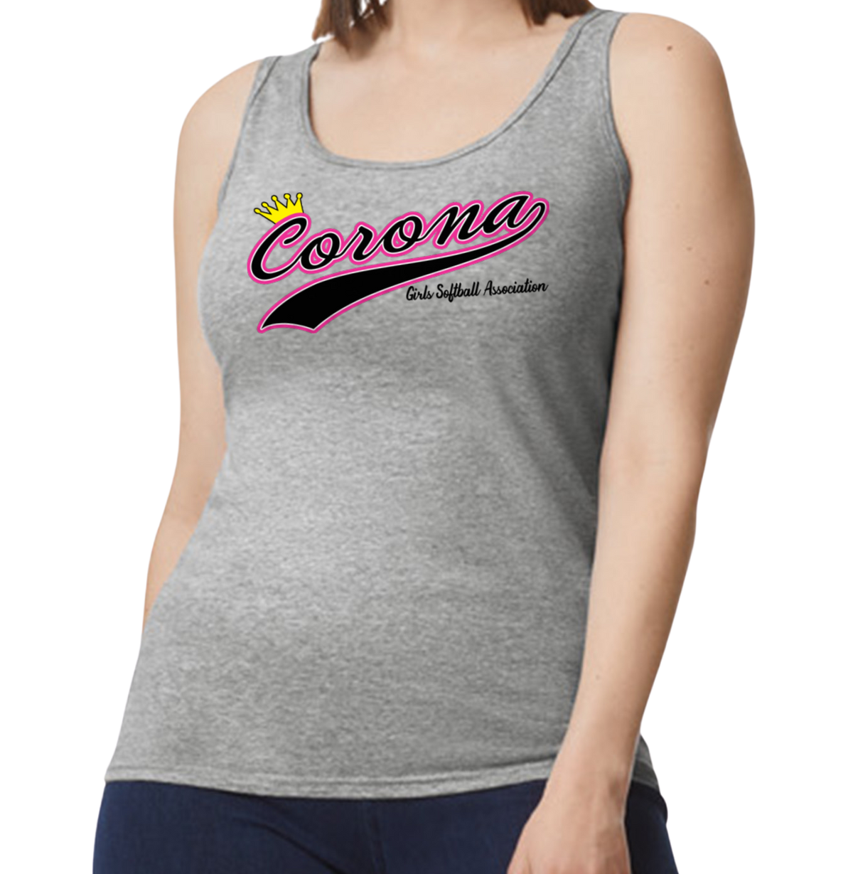 Corona Softball Softstyle Women's Fitted Tank Top - Gray (Style 4)