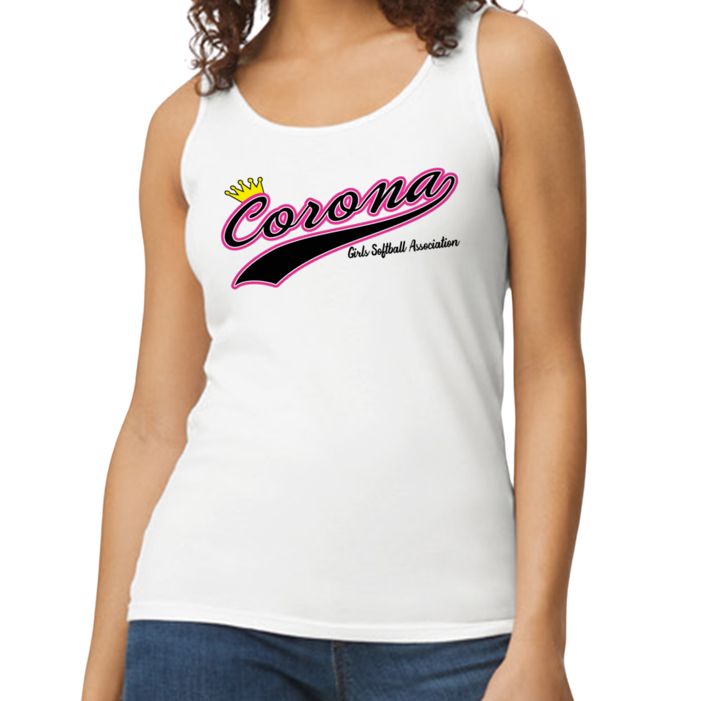 Corona Softball Softstyle Women's Fitted Tank Top - White (Style 4)