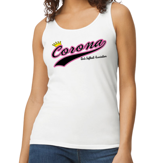Corona Softball Softstyle Women's Fitted Tank Top - White (Style 4)