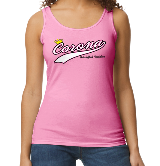 Corona Softball Softstyle Women's Fitted Tank Top - Pink (Style 4)