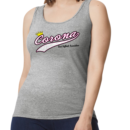 Corona Softball Softstyle Women's Fitted Tank Top - Gray (Style 9)