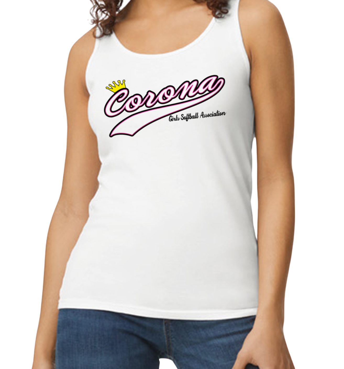 Corona Softball Softstyle Women's Fitted Tank Top - White (Style 6)